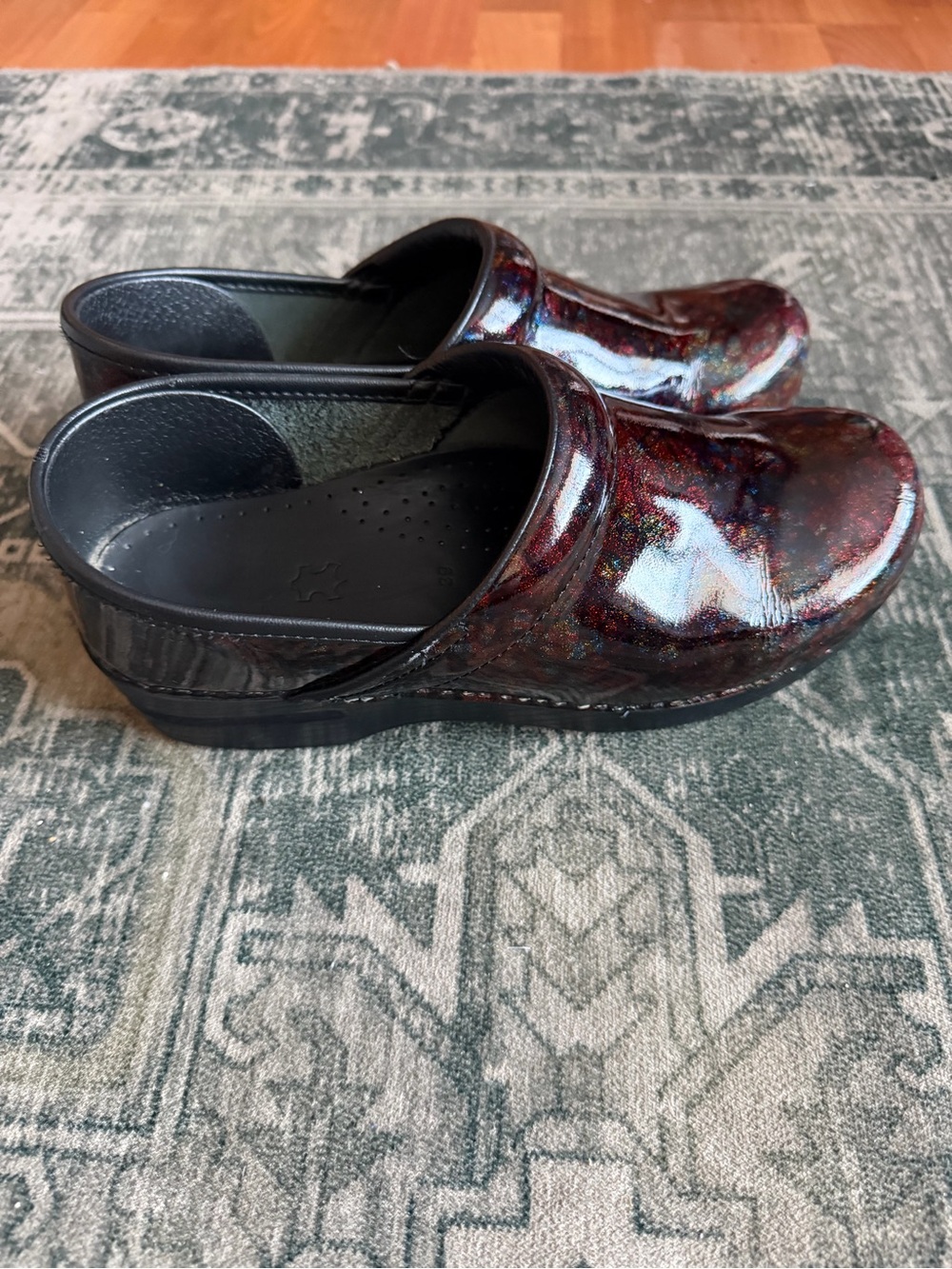 Dansko Professional Clogs featuring a glossy, multicolored finish size 39 US 8.5